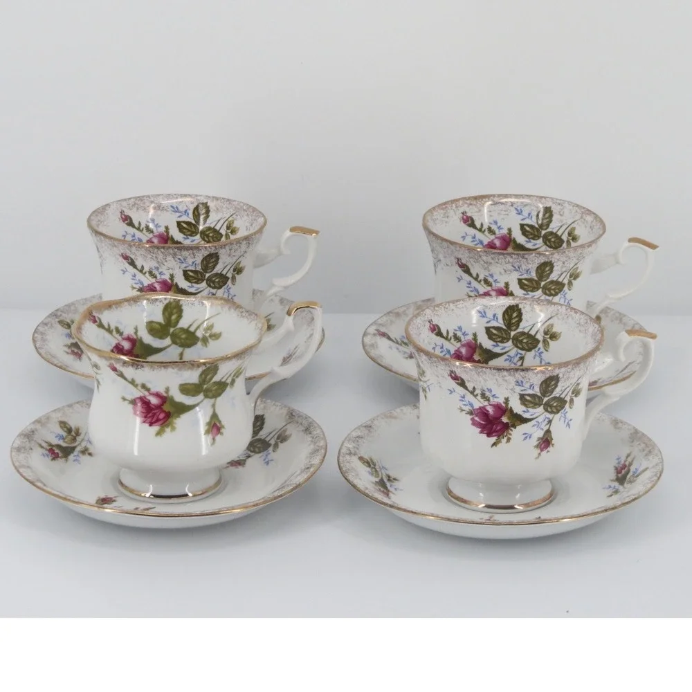 Vintage Chodziez Floral Rose Teacup & Saucer Set Gold Trim Pink Flowers Romantic